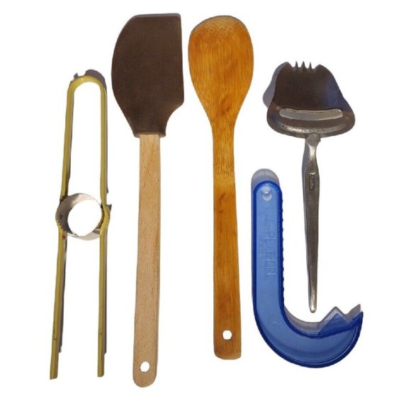 Kitchen Utensils Lot Wood Spoon Vintage Corn Cutter J Popper Cheese Slicer Fork - Picture 2 of 6
